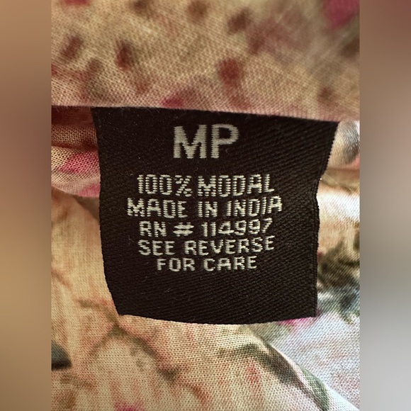 Tolani Collection Petite Printed Woven Caftan Tunic Pink Floral Bird size MP - Picture 10 of 11